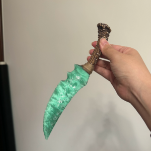 Hand-Knapped Mint Green Flint Dagger with Antler Handle - Artisan Knapped Stone Knife