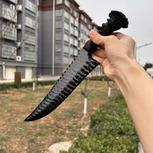 Hand-Knapped Dragon Glass Dagger - Artisan Obsidian Stone Knife