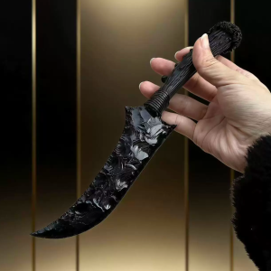 Hand-Knapped Dragon Glass Dagger - Artisan Obsidian Stone Knife