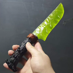 Hand-Knapped Avocado Green Stone Hunting Knife – Artisan Dagger with Unique Texture